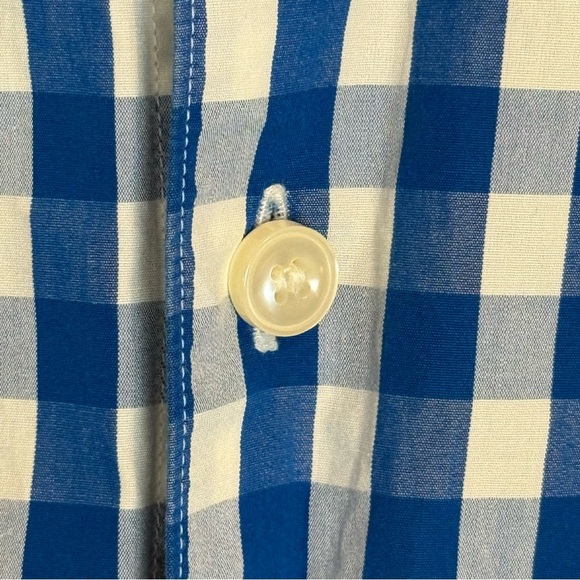 Club Monaco Gingham Button Down Shirt Plaid Textured Mens Slim L white blue - Picture 4 of 8